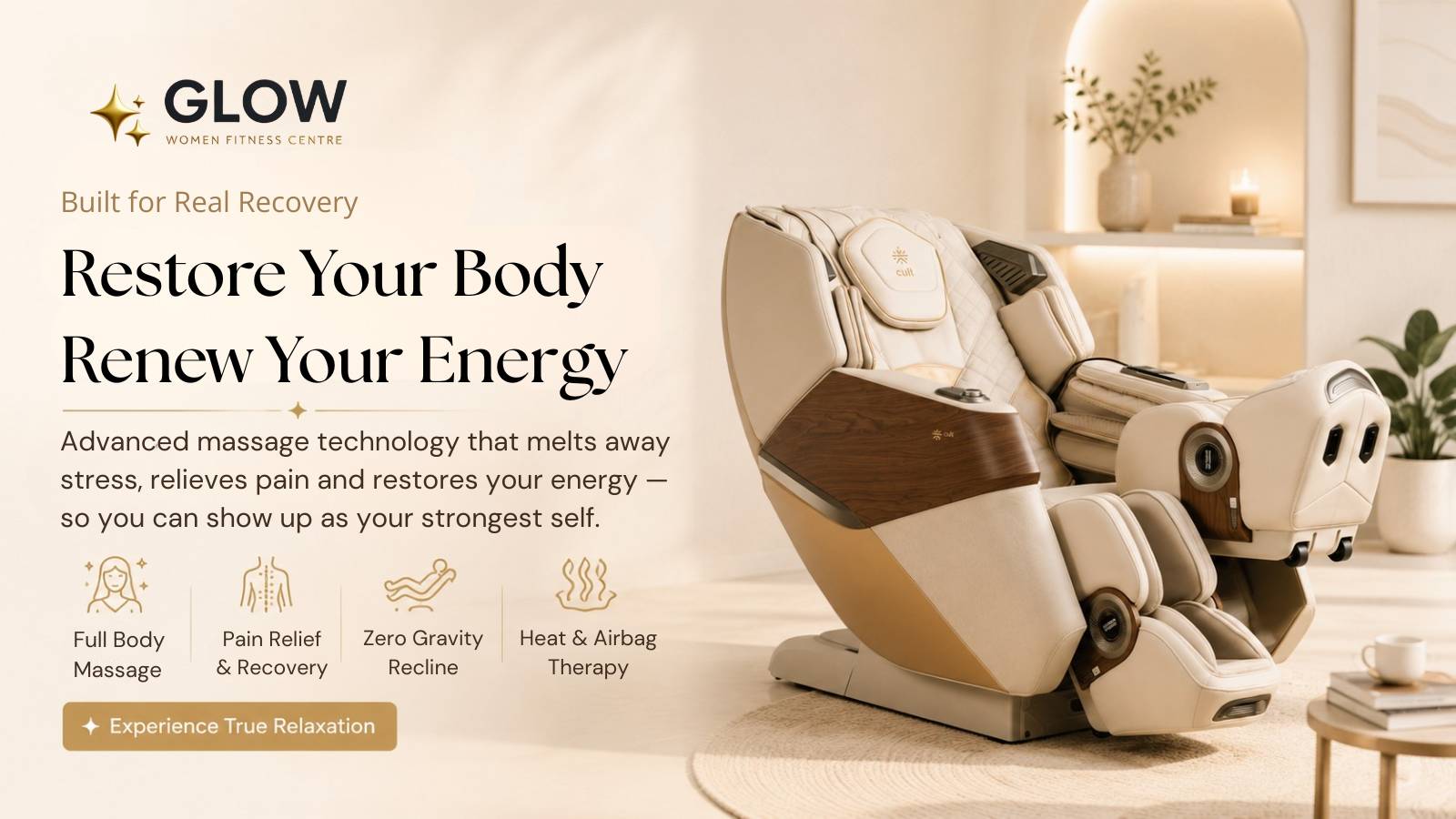 Premium massage chair at Glow Women Fitness Centre, Tiruchengode